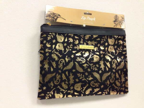 Black & Gold Birds Zip Pouch.