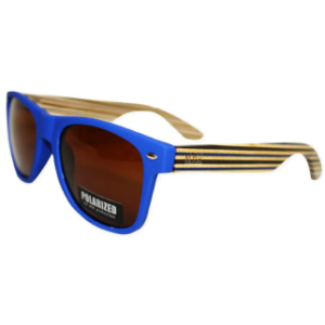 Moana Road 50/50 Sunglasses with Blue frames, Striped Arms and Polarised Lenses