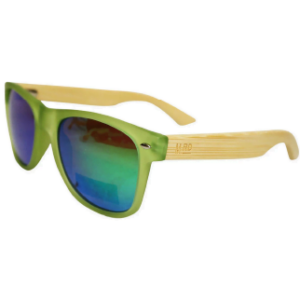 Moana Road 50/50 Sunglasses with Green Frames, Wooden Arms and Blue Lenses