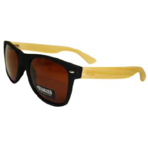 Moana Road 50/50 Sunglasses with Black Frames, Wooden Arms and Polarised Lenses