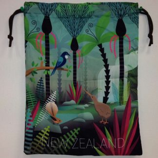 NZ Scene Birds & Bush Drawstring Accessory Bag