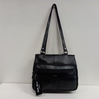 Black Leather Long Handled Handbag