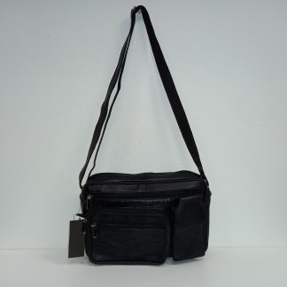 Black Leather Multi Compartment Shoulder Bag