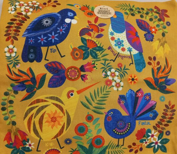 Retro Birds Kiwi Holiday Cushion Cover Tan